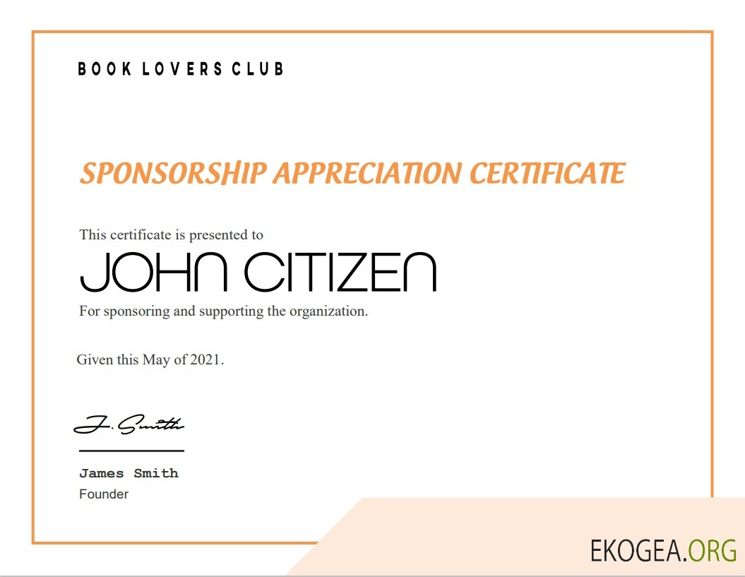 Certificat d'appréciation du parrainage aux États Unis